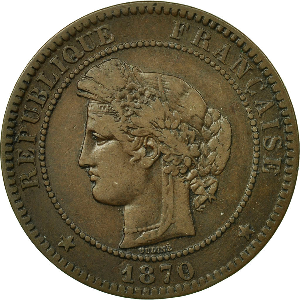 Monnaie, France, Cérès, 10 Centimes, 1870, Paris, TB+, Bronze, Gadoury:265