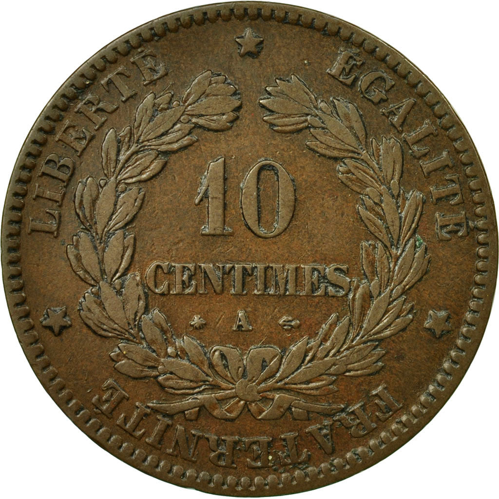 Monnaie, France, Cérès, 10 Centimes, 1870, Paris, TB+, Bronze, Gadoury:265