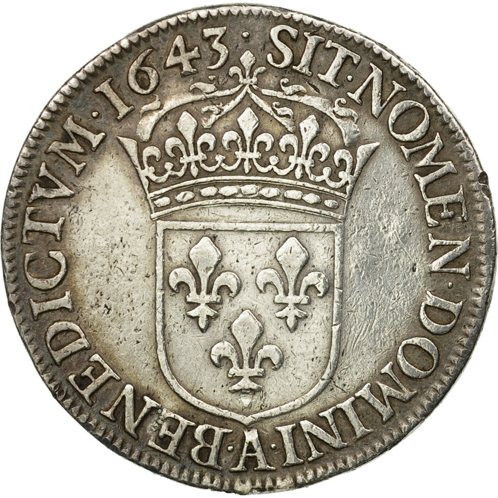 Coin, France, Louis XIV, 1/2 Écu à la mèche courte, 1643, Paris