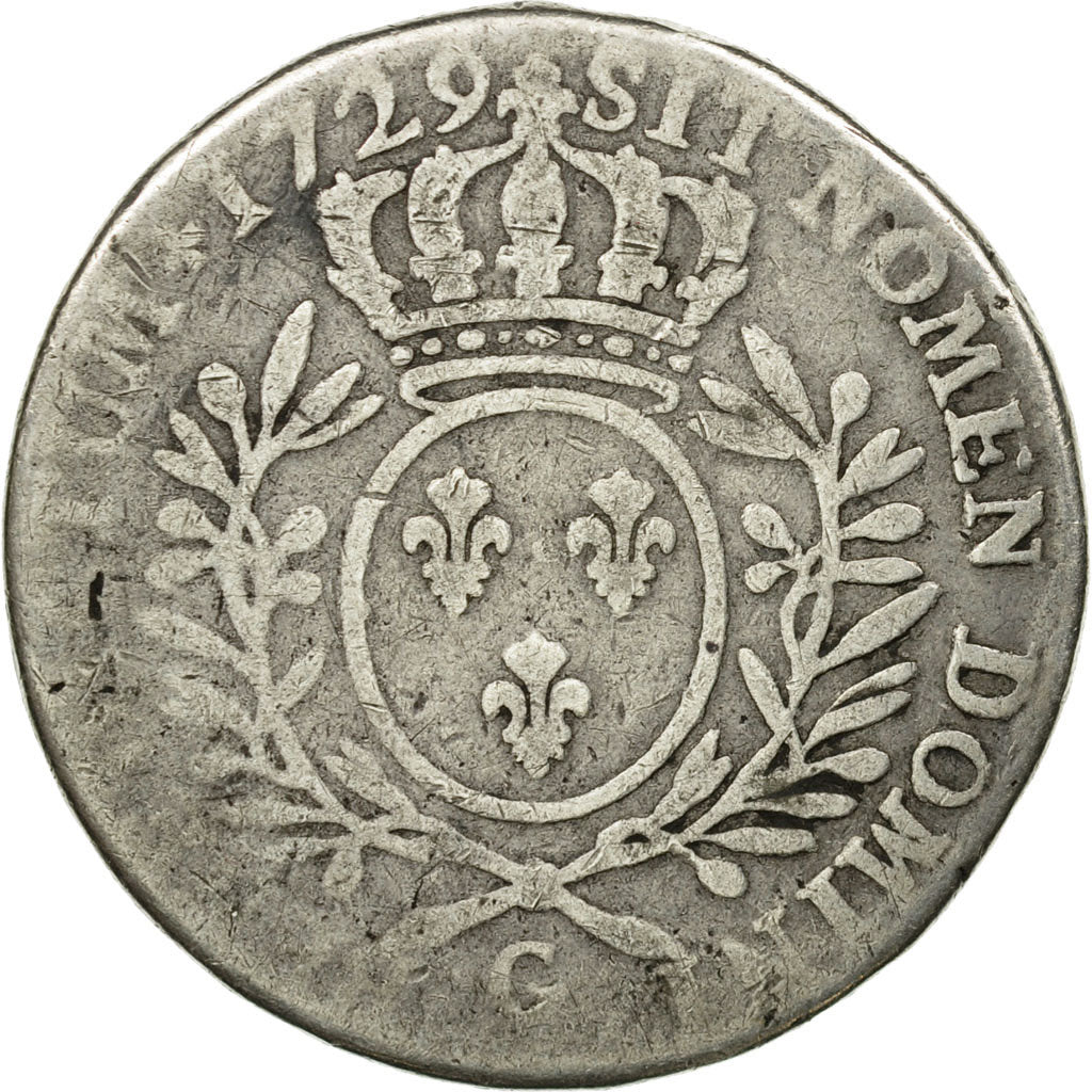 Monnaie, France, Louis XV, 1/2 Écu aux branches d'olivier, 1729 G, Poitiers