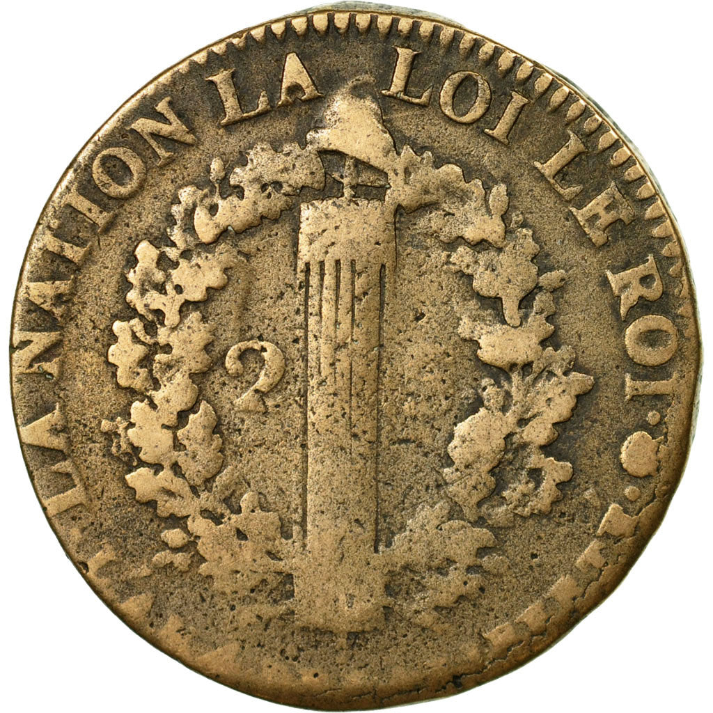 Coin, France, 2 sols françois, 2 Sols, 1792, Rouen, VF(20-25), Bronze