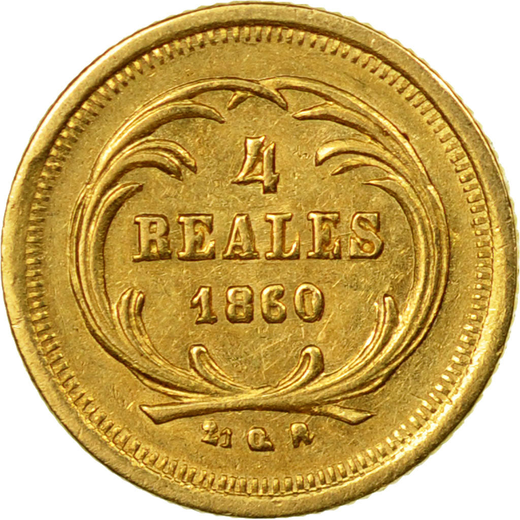 Moneda, Guatemala, Rafael Carrera, 4 Reales, Cuatro, 1860, EBC, Oro, KM:135