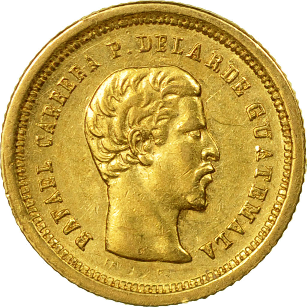 Coin, Guatemala, Rafael Carrera, 4 Reales, Cuatro, 1861, AU(55-58), Gold, KM:135