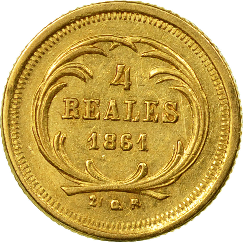 Coin, Guatemala, Rafael Carrera, 4 Reales, Cuatro, 1861, AU(55-58), Gold, KM:135