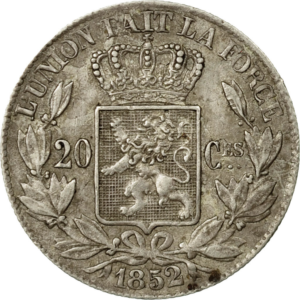 Coin, Belgium, Leopold I, 20 Centimes, 1852, AU(55-58), Silver, KM:19