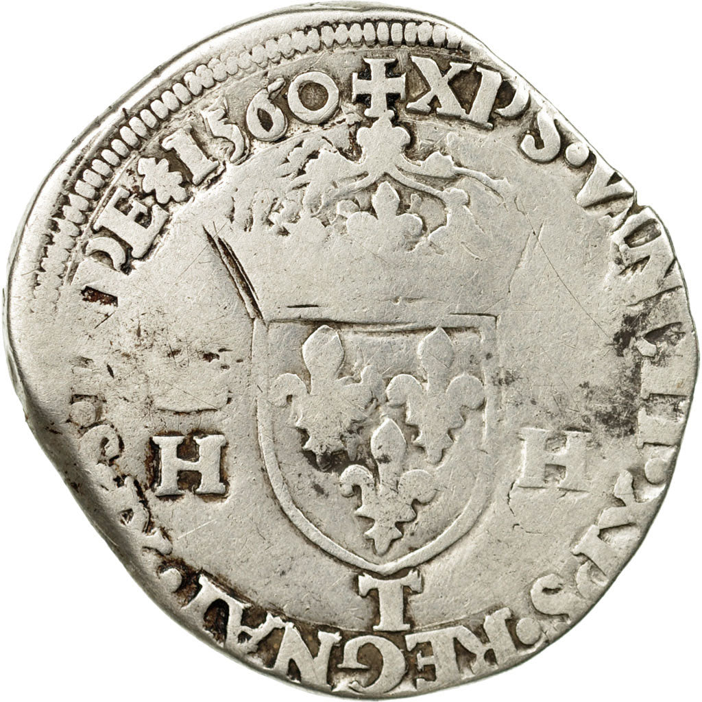 Coin, France, François II, Teston, 1560, Nantes, VG(8-10), Silver, Sombart:4558