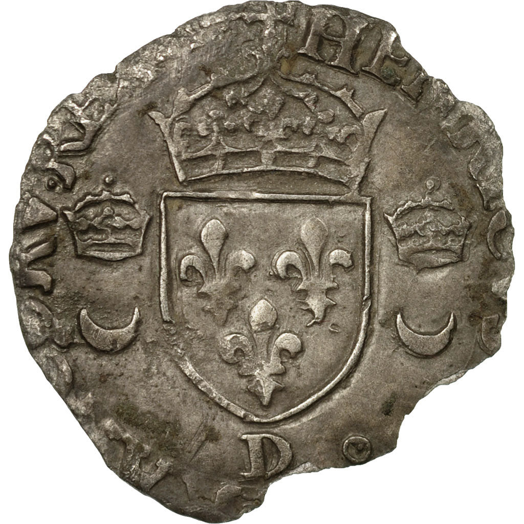 Coin, France, Henri II, Douzain aux croissants, 1558, Lyons, VF(20-25), Billon