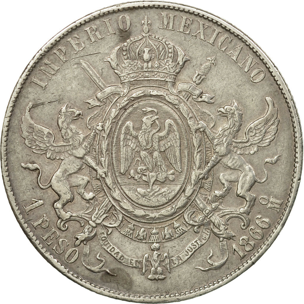 Münze, Mexiko, Maximilian, Peso, 1866, Mexico City, SS, Silber, KM:388.1