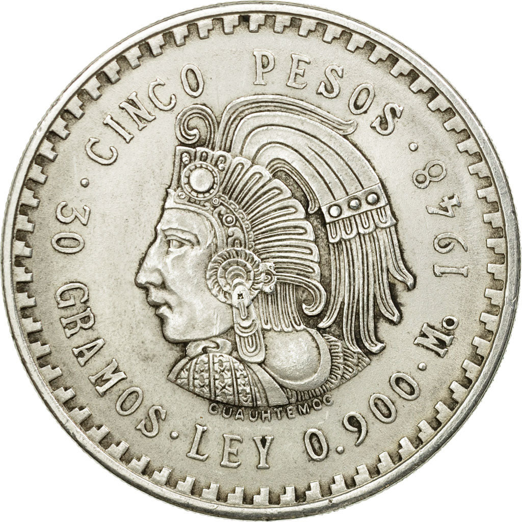 Coin, Mexico, 5 Pesos, 1948, Mexico City, AU(55-58), Silver, KM:465