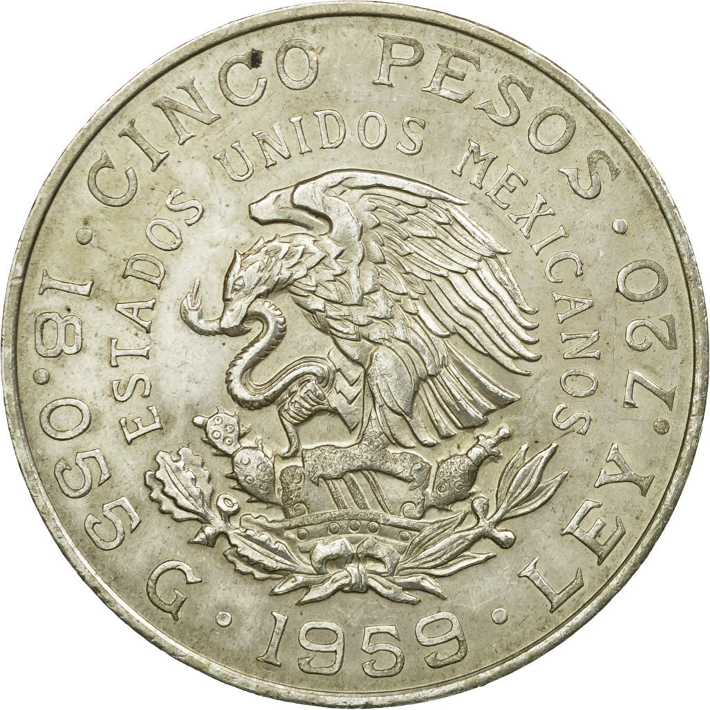 Munten, Mexico, 5 Pesos, 1959, Mexico City, PR, Zilver, KM:471