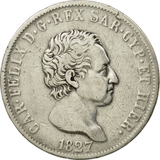 Moneta, STATI ITALIANI, SARDINIA, Carlo Felice, 5 Lire, 1827, Genoa, MB+