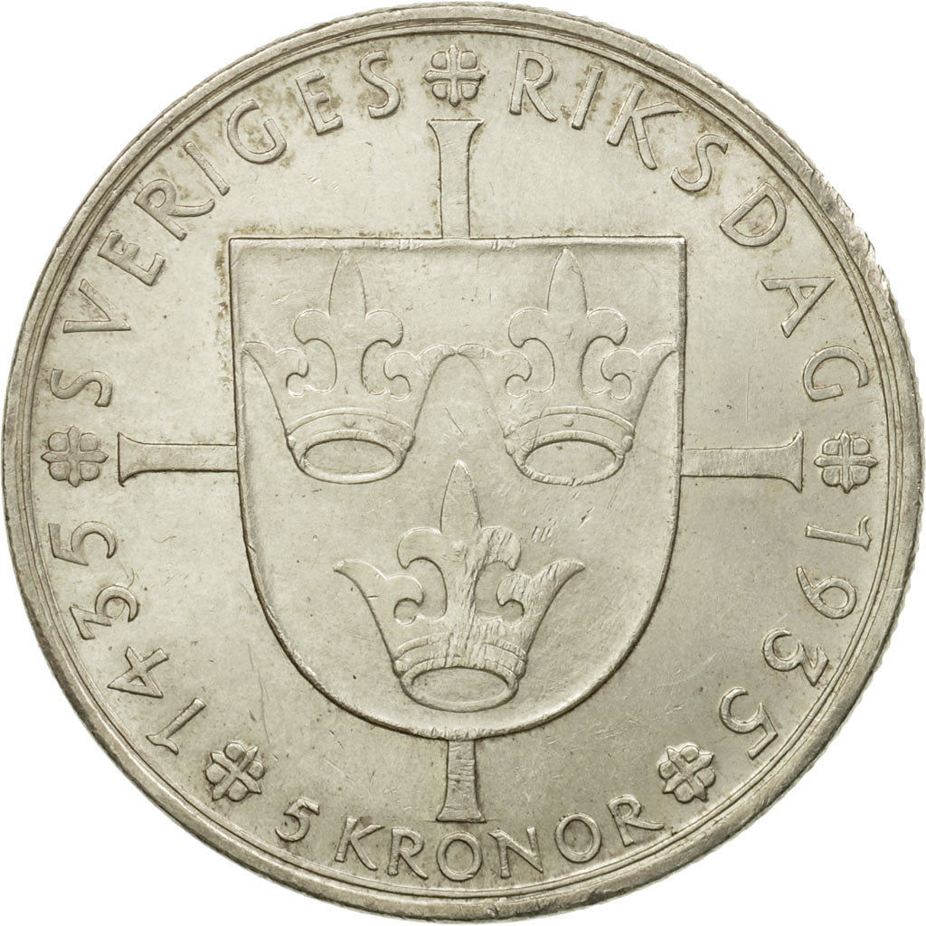 Moneta, Svezia, Gustaf V, 5 Kronor, 1935, BB+, Argento, KM:806