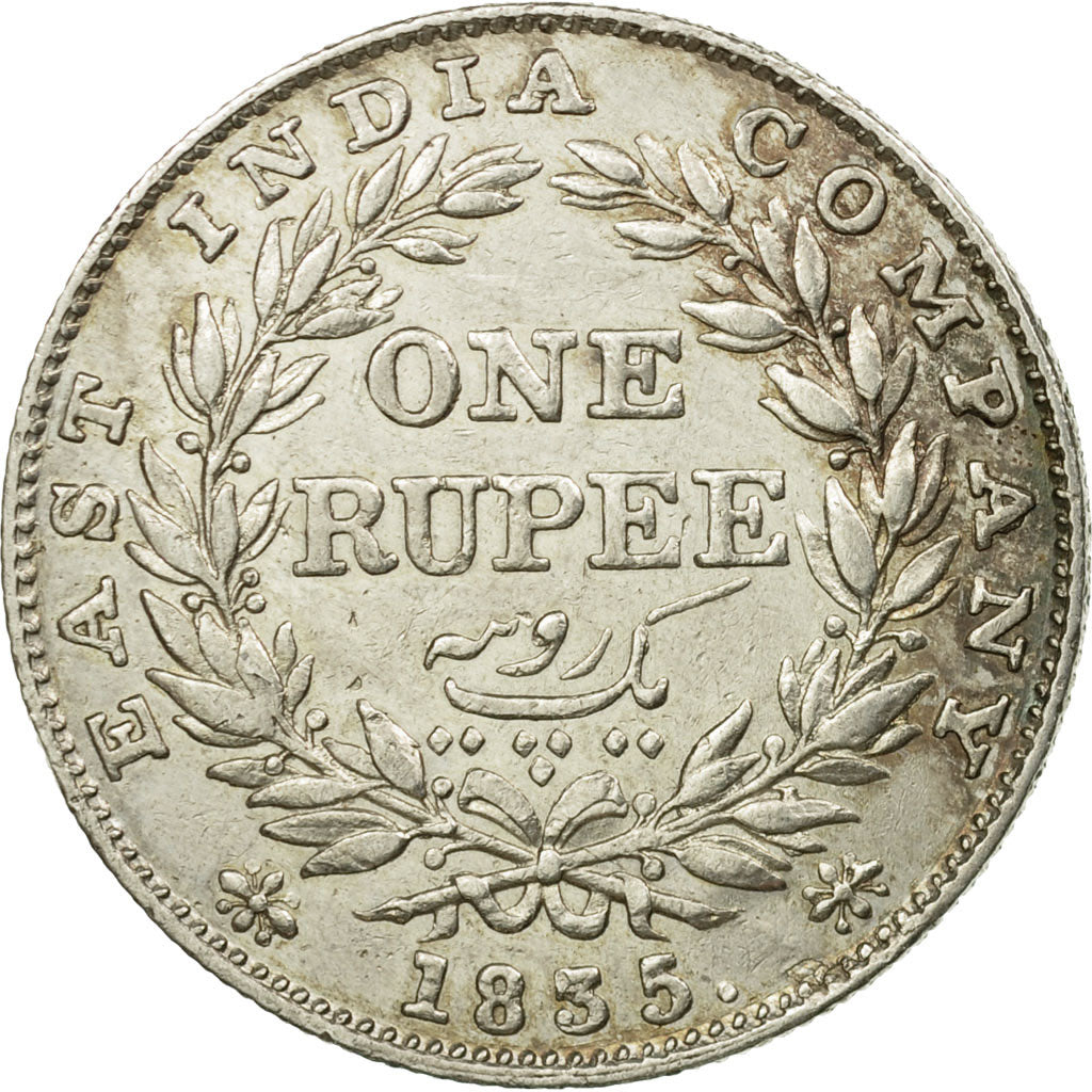 Coin, INDIA-BRITISH, William IV, Rupee, 1835, Bombay, AU(50-53), Silver