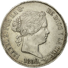 Moneda, España, Isabel II, 10 Reales, 1859/7, Sevilla, MBC, Plata, KM:611.3