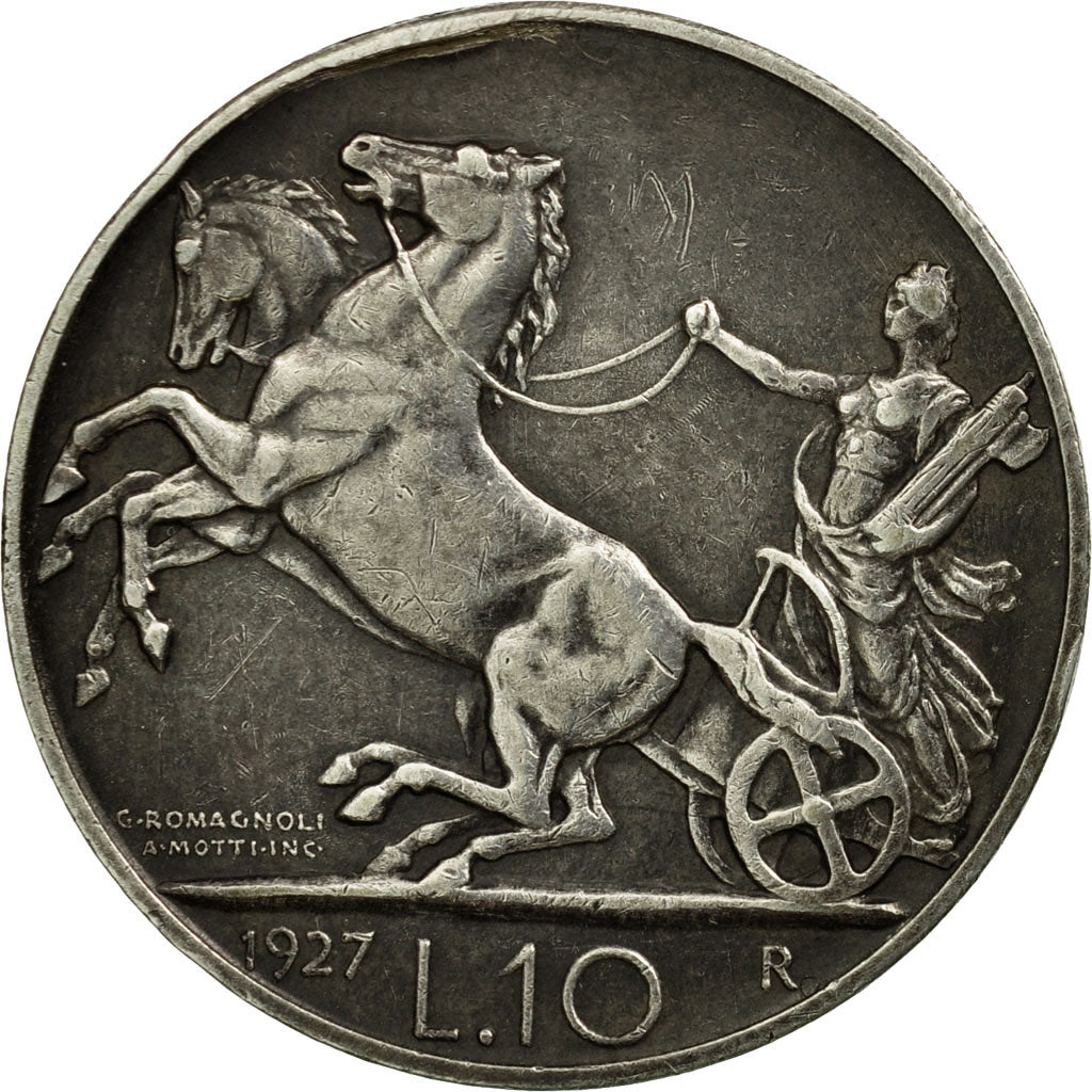 Coin, Italy, Vittorio Emanuele III, 10 Lire, 1927, Rome, EF(40-45), Silver