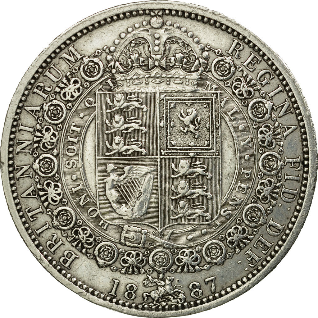 Coin, Great Britain, Victoria, 1/2 Crown, 1887, London, AU(50-53), Silver