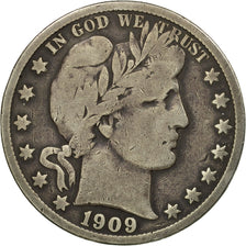 Monnaie, États-Unis, Barber Half Dollar, 1909, San Francisco, B+