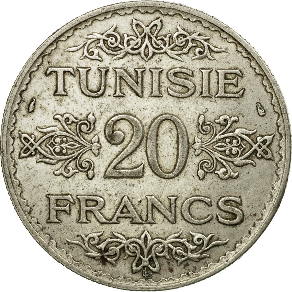 Coin, Tunisia, Ahmad Pasha Bey, 20 Francs, AH 1353/1934, Paris, EF(40-45)