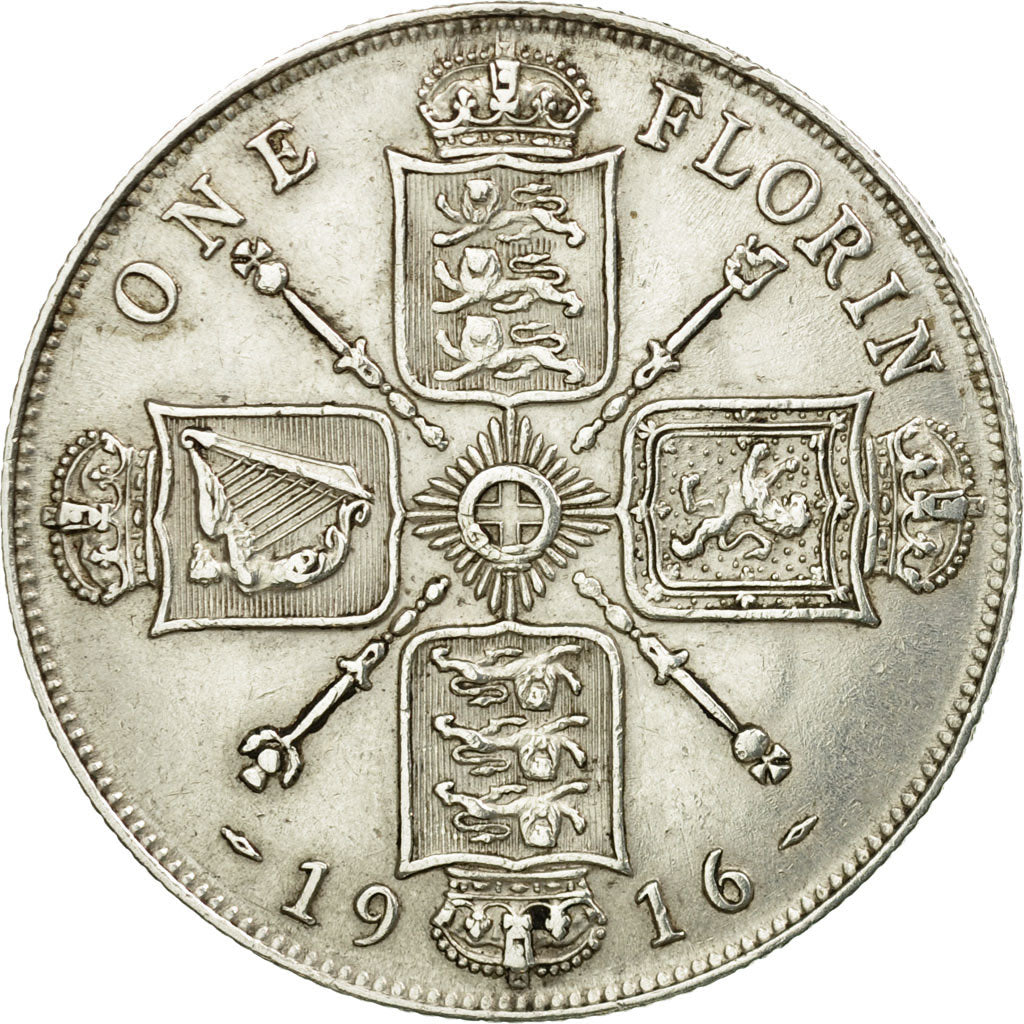 Coin, Great Britain, George V, Florin, Two Shillings, 1916, EF(40-45), Silver