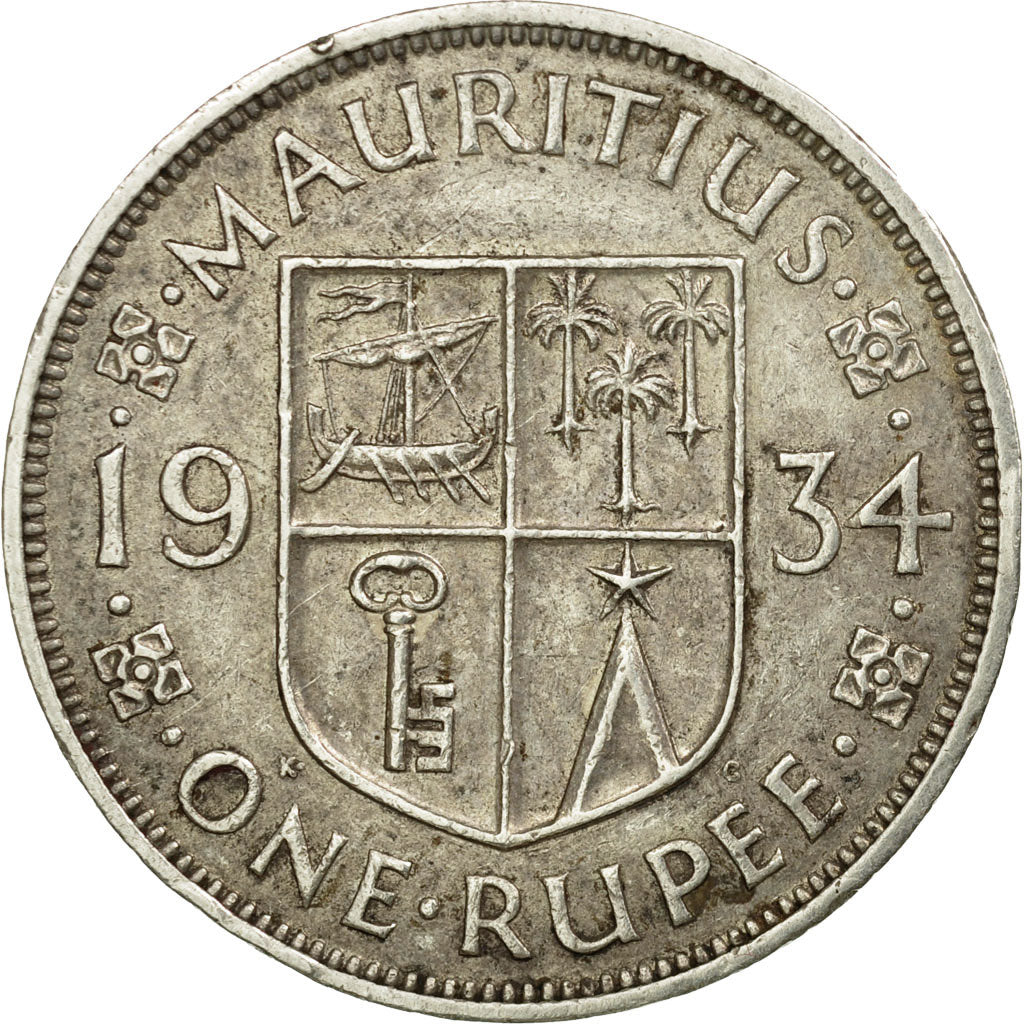 Coin, Mauritius, George V, Rupee, 1934, AU(50-53), Silver, KM:17