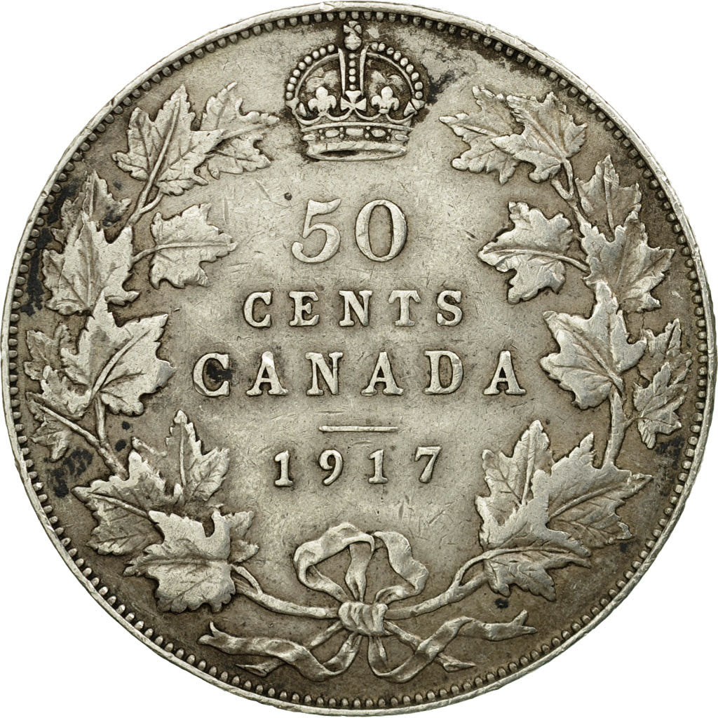 Moneta, Canada, George V, 50 Cents, 1917, Royal Canadian Mint, Ottawa, BB