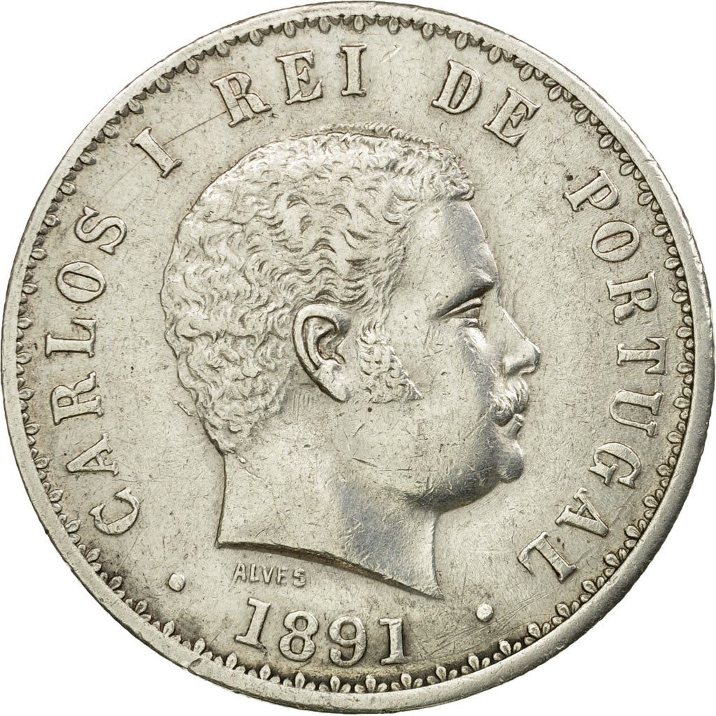 Munten, Portugal, Carlos I, 500 Reis, 1891, ZF+, Zilver, KM:535