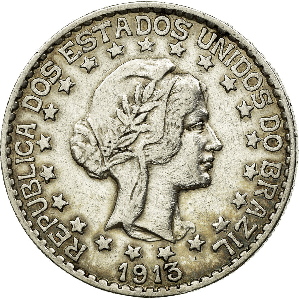 Moneta, Brasile, 2000 Reis, 1913, BB, Argento, KM:514