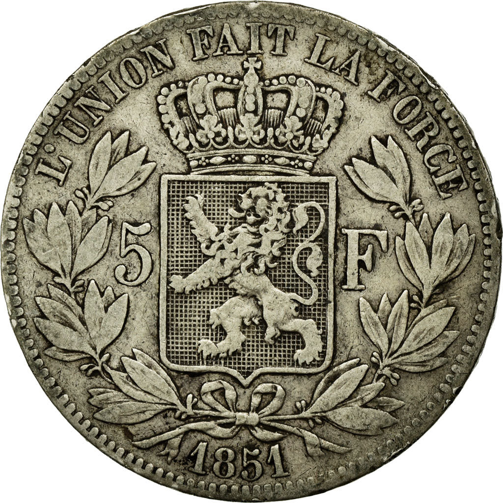 Coin, Belgium, Leopold I, 5 Francs, 5 Frank, 1851, VF(30-35), Silver, KM:17