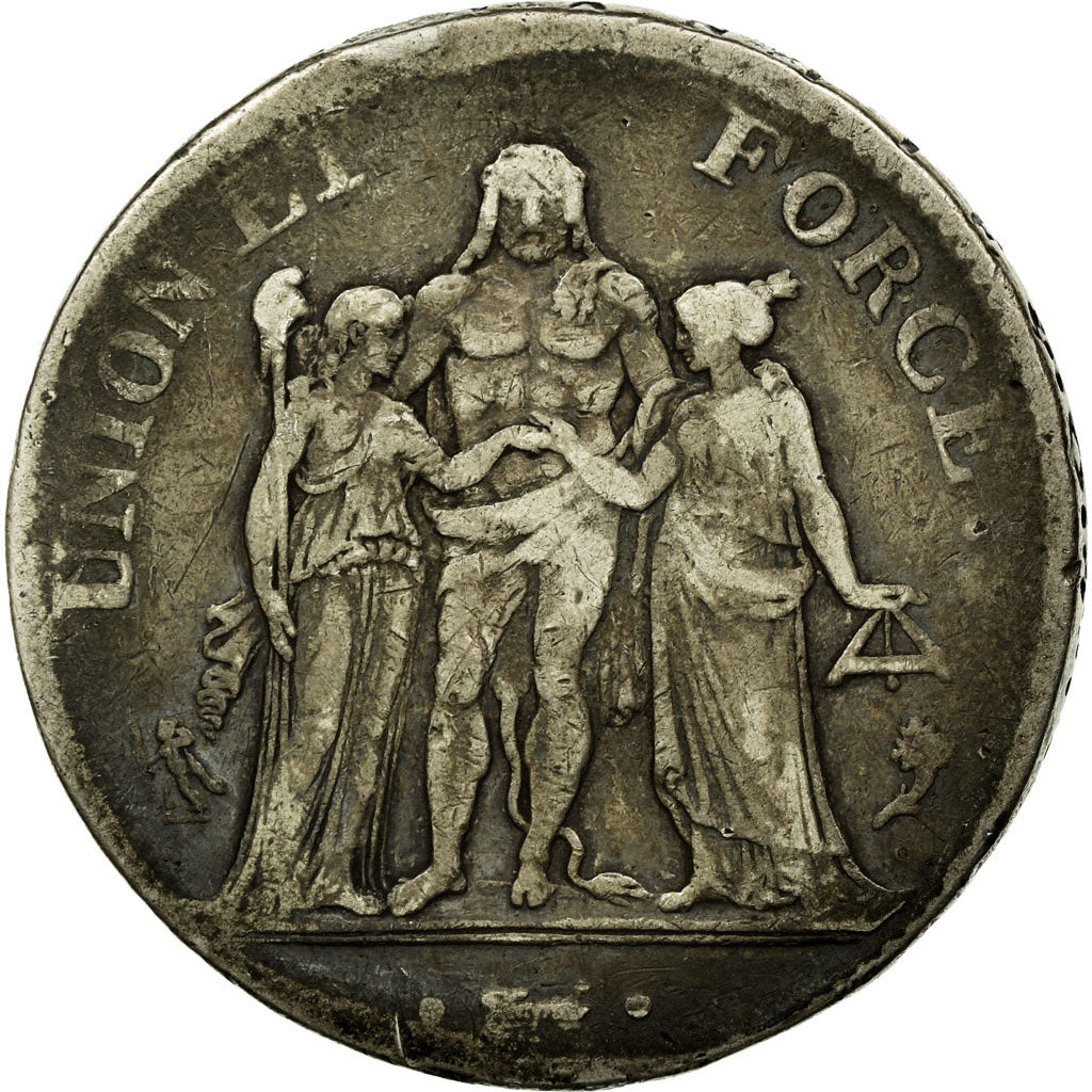 Coin, France, Union et Force, 5 Francs, 1795, Paris, VG(8-10), Silver, KM:639.1
