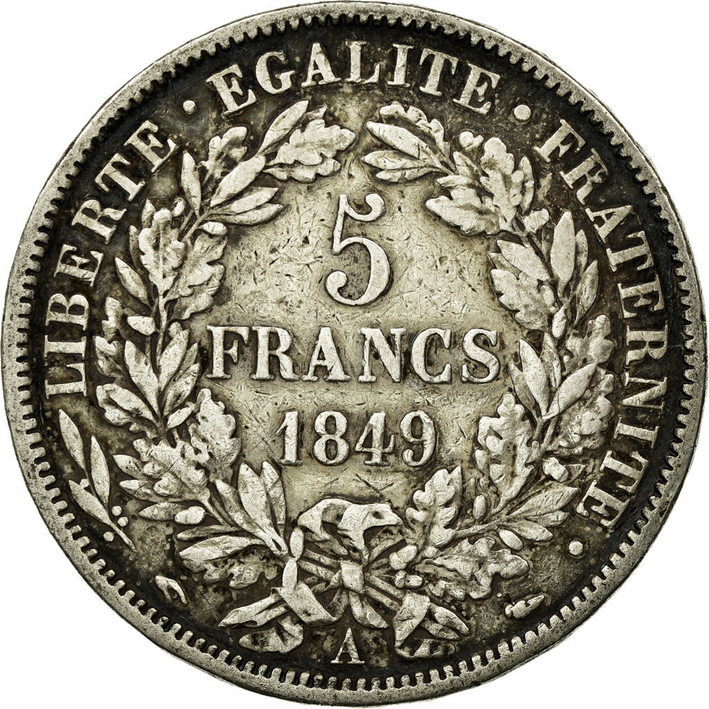 Moneta, Francia, Cérès, 5 Francs, 1849, Paris, MB+, Argento, KM:761.1