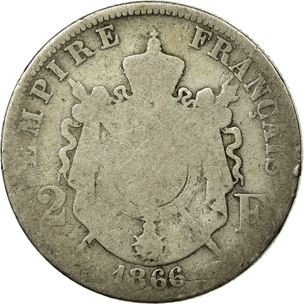 Monnaie, France, Napoleon III, Napoléon III, 2 Francs, 1866, Bordeaux, B