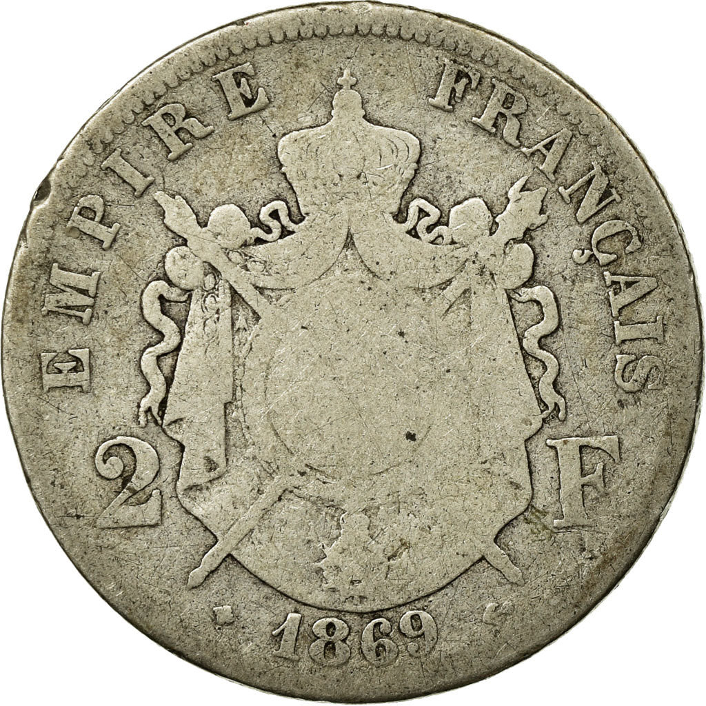 Coin, France, Napoleon III, Napoléon III, 2 Francs, 1869, Strasbourg, F(12-15)