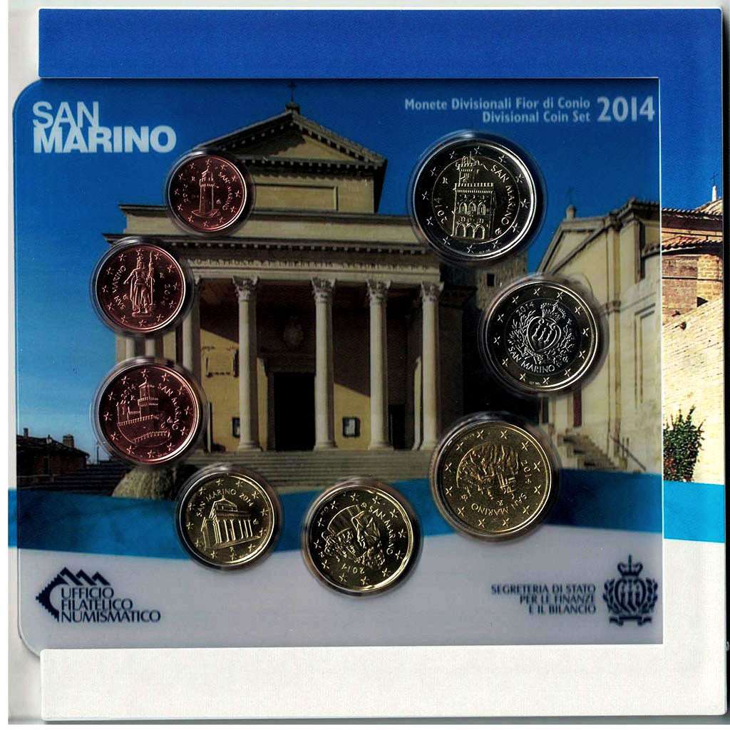 San Marino, 1 Cent to 2 Euro, 2014, MS, Bi-Metallic