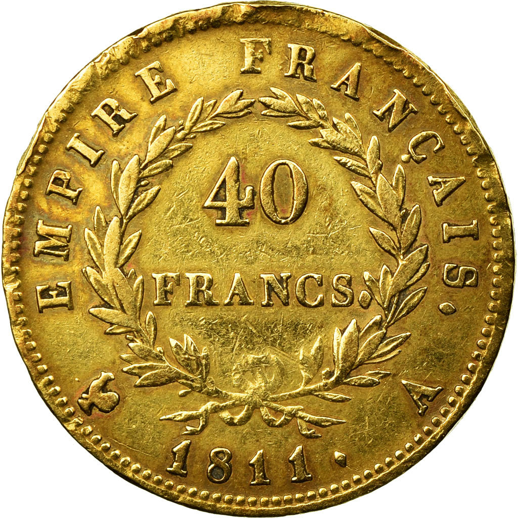 Coin, France, Napoléon I, 40 Francs, 1811, Paris, VF(30-35), Gold, KM:696.1