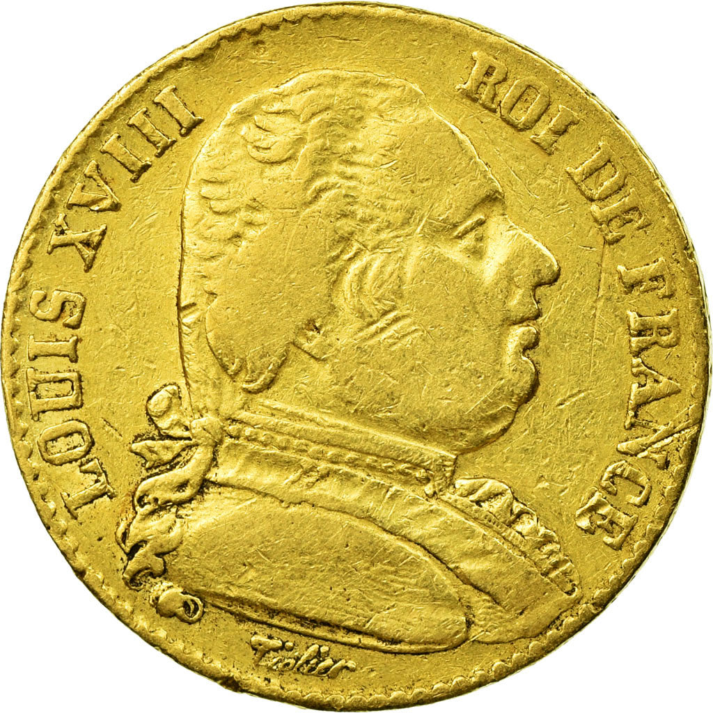 Coin, France, Louis XVIII, 20 Francs, 1814, Perpignan, VF(30-35)