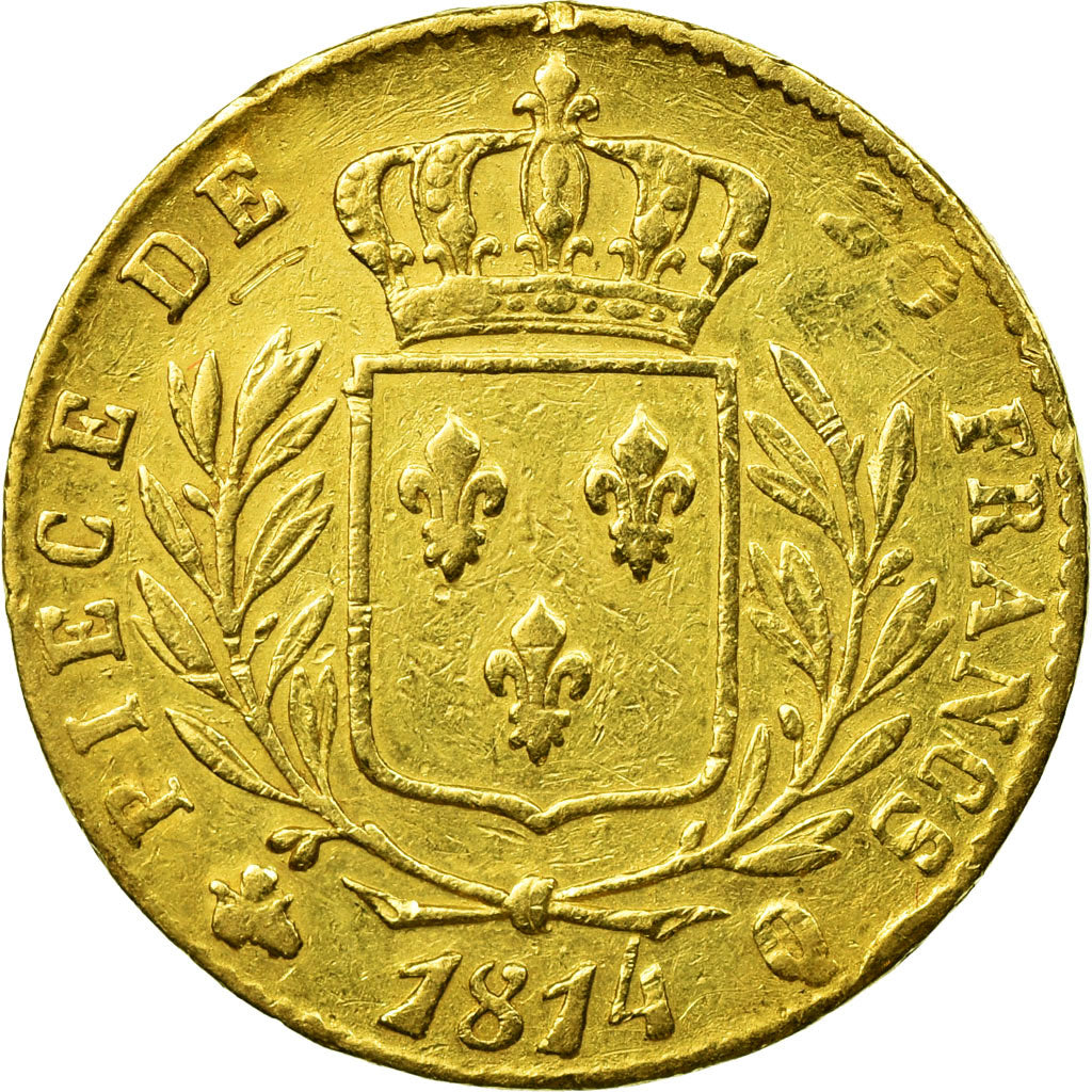 Coin, France, Louis XVIII, 20 Francs, 1814, Perpignan, VF(30-35)