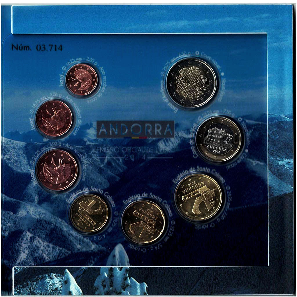 Andorra, 1 Cent to 2 Euro, 2014, MS, Bi-Metallic