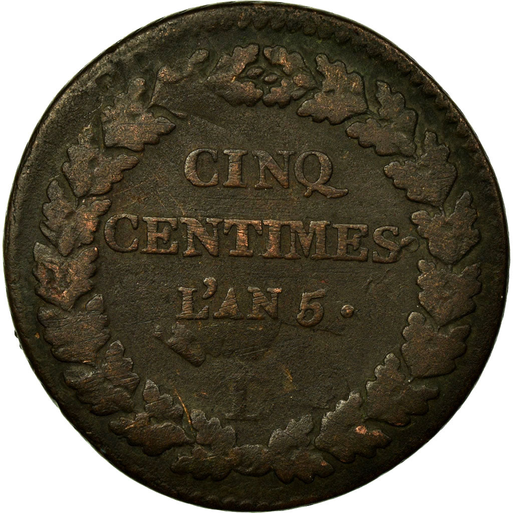 Coin, France, Dupré, 5 Centimes, 1796, Lyons, Surfrappe du Décime, VF(20-25)