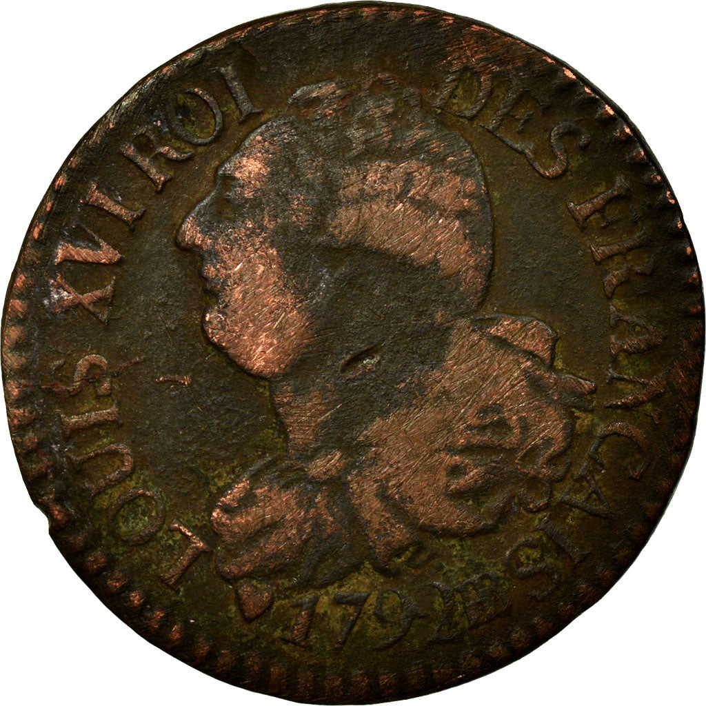 Coin, France, Louis XVI, 3 deniers français, 1792, Strasbourg