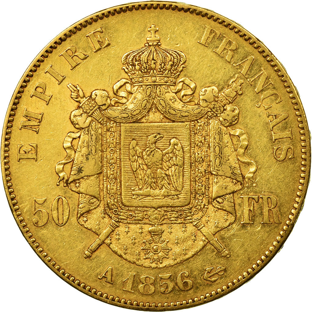 Moneta, Francia, Napoleon III, Napoléon III, 50 Francs, 1856, Paris, BB, Oro