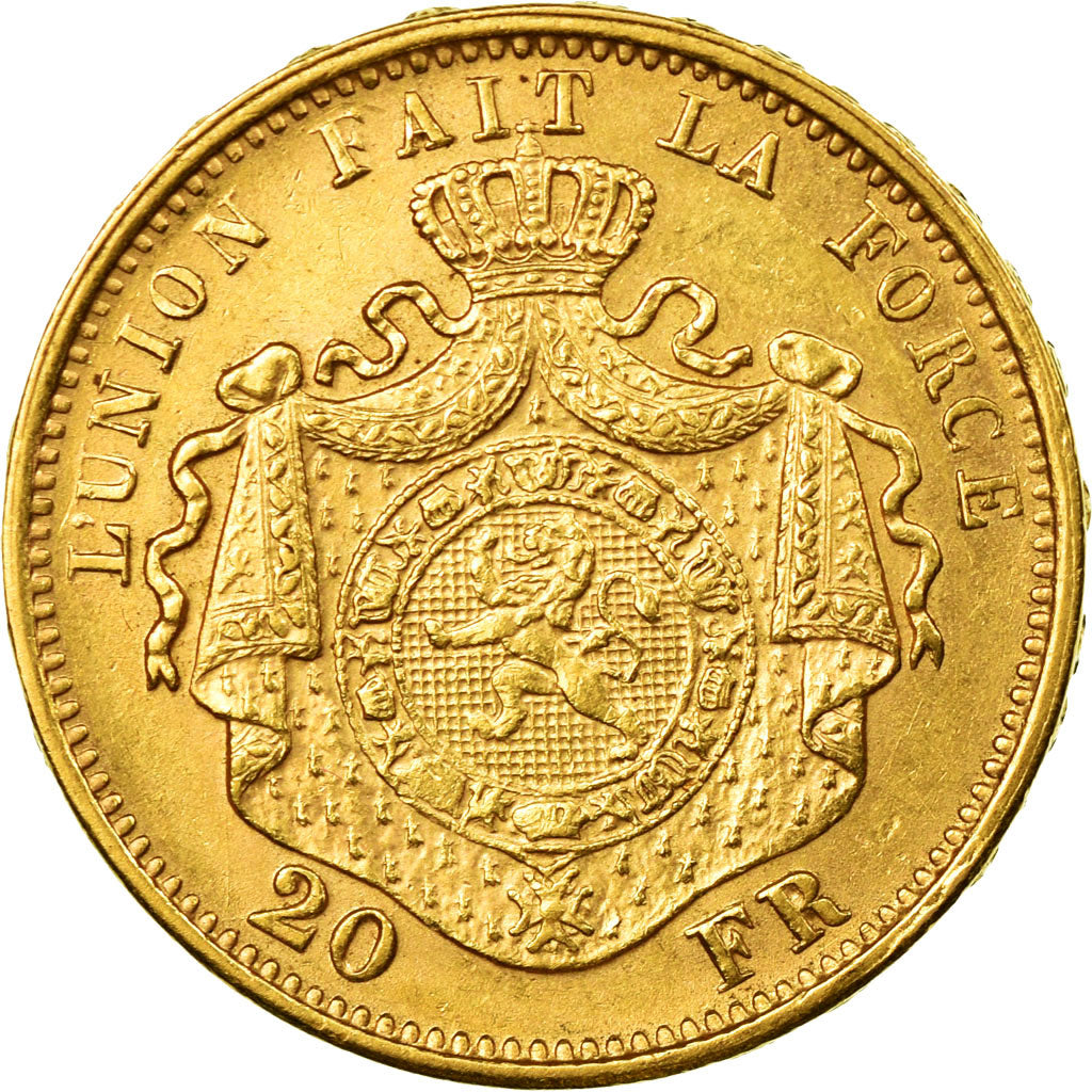 Coin, Belgium, Leopold II, 20 Francs, 20 Frank, 1877, AU(55-58), Gold, KM:37