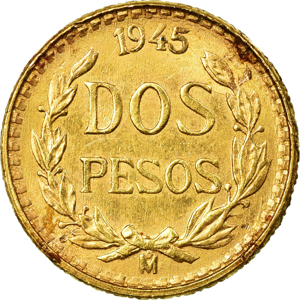Coin, Mexico, 2 Pesos, 1945, Mexico City, EF(40-45), Gold, KM:461