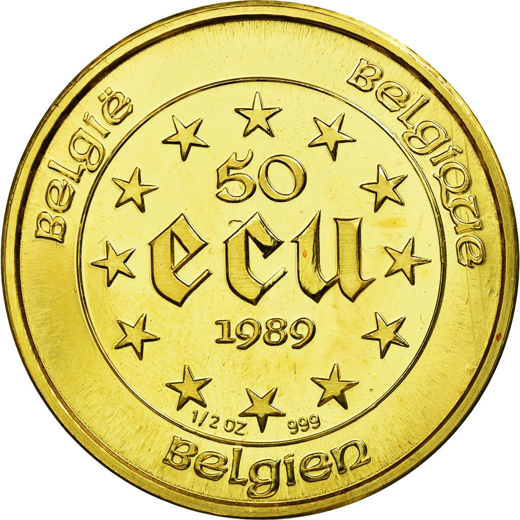 Munten, België, Charlemagne, 50 Ecu, 1989, UNC-, Goud, KM:174