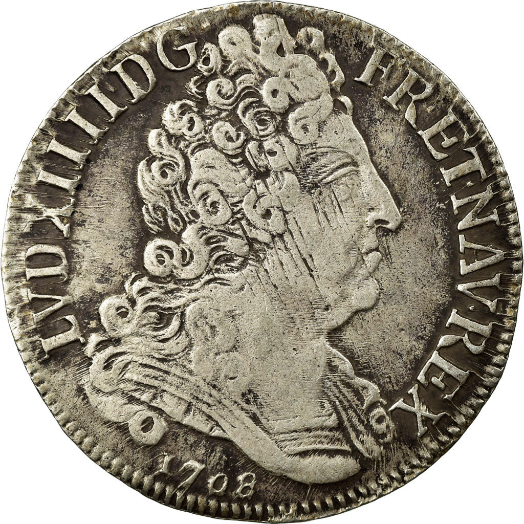 Munten, Frankrijk, Louis XIV, 20 Sols aux insignes, 1/4 Ecu, 1708, Paris, FR+