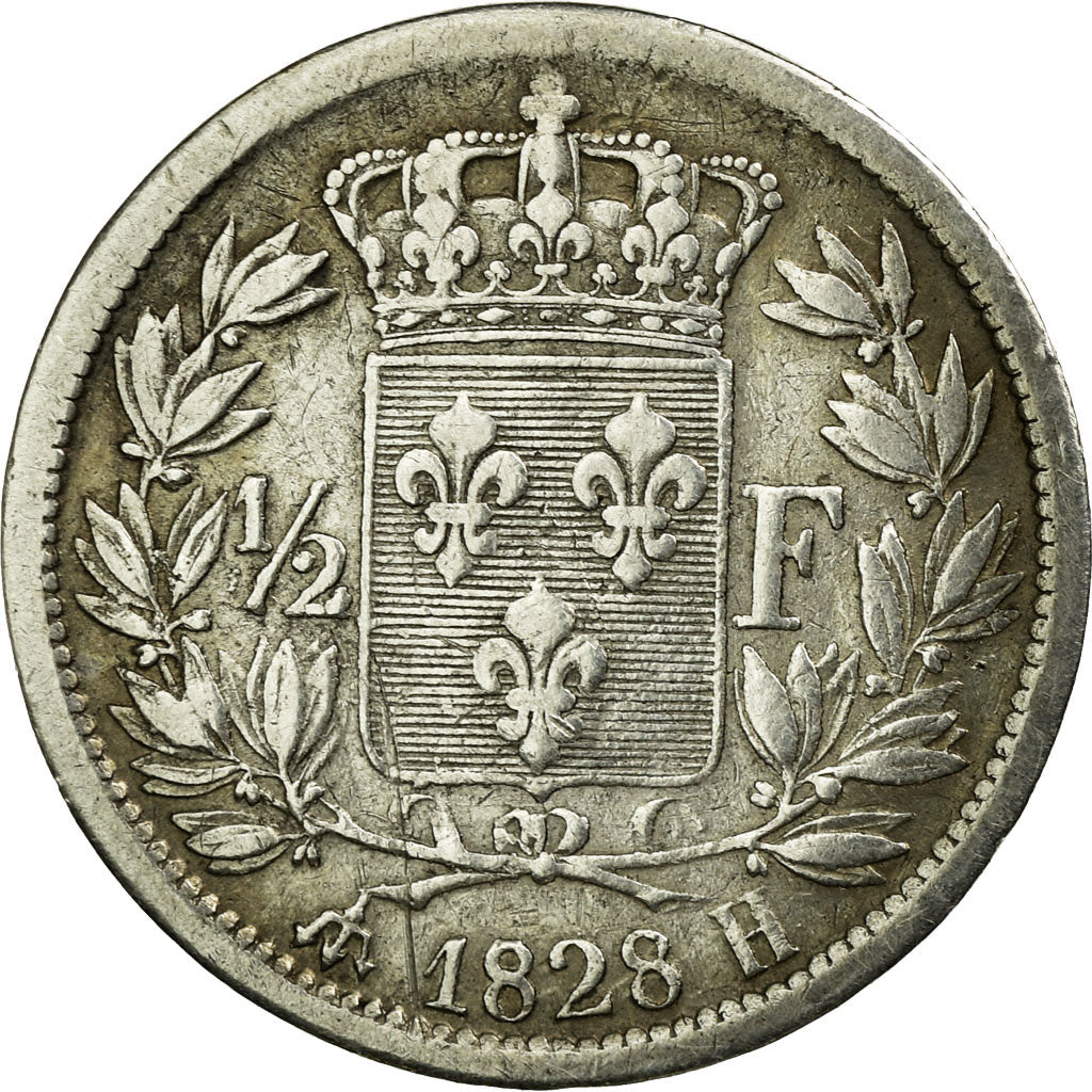 Coin, France, Charles X, 1/2 Franc, 1828, La Rochelle, VF(30-35), Silver