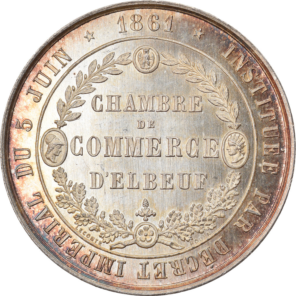 France, Token, Chambre de Commerce d'Elbeuf, 1861, Lecomte, MS(60-62), Silver