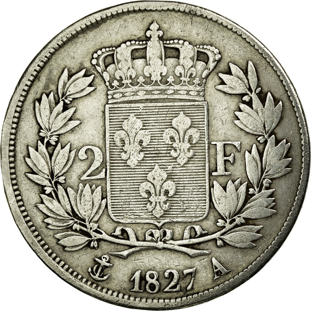 Coin, France, Charles X, 2 Francs, 1827, Paris, VF(20-25), Silver, KM:725.1