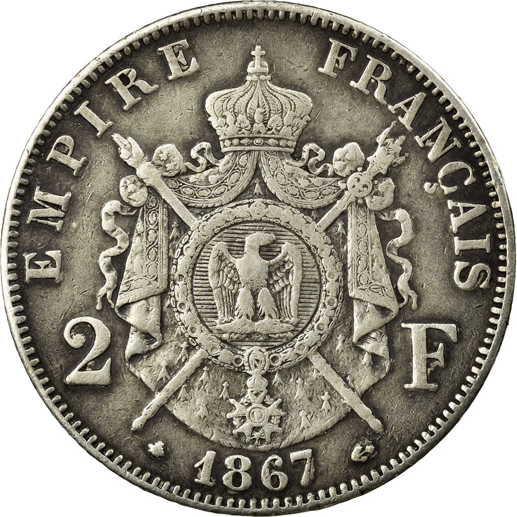Moneta, Francia, Napoleon III, Napoléon III, 2 Francs, 1867, Paris, BB