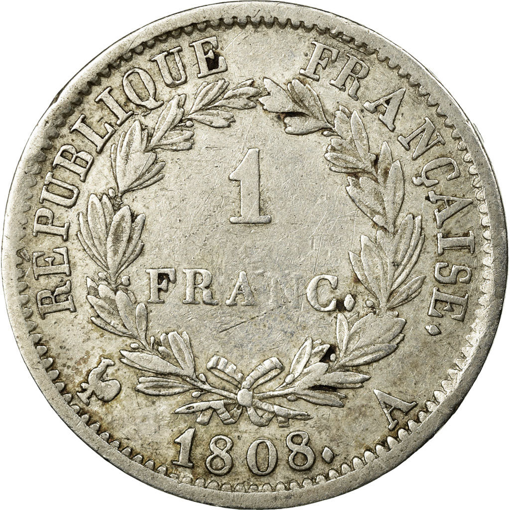 Coin, France, Napoléon I, Franc, 1808, Paris, EF(40-45), Silver, KM:682.1