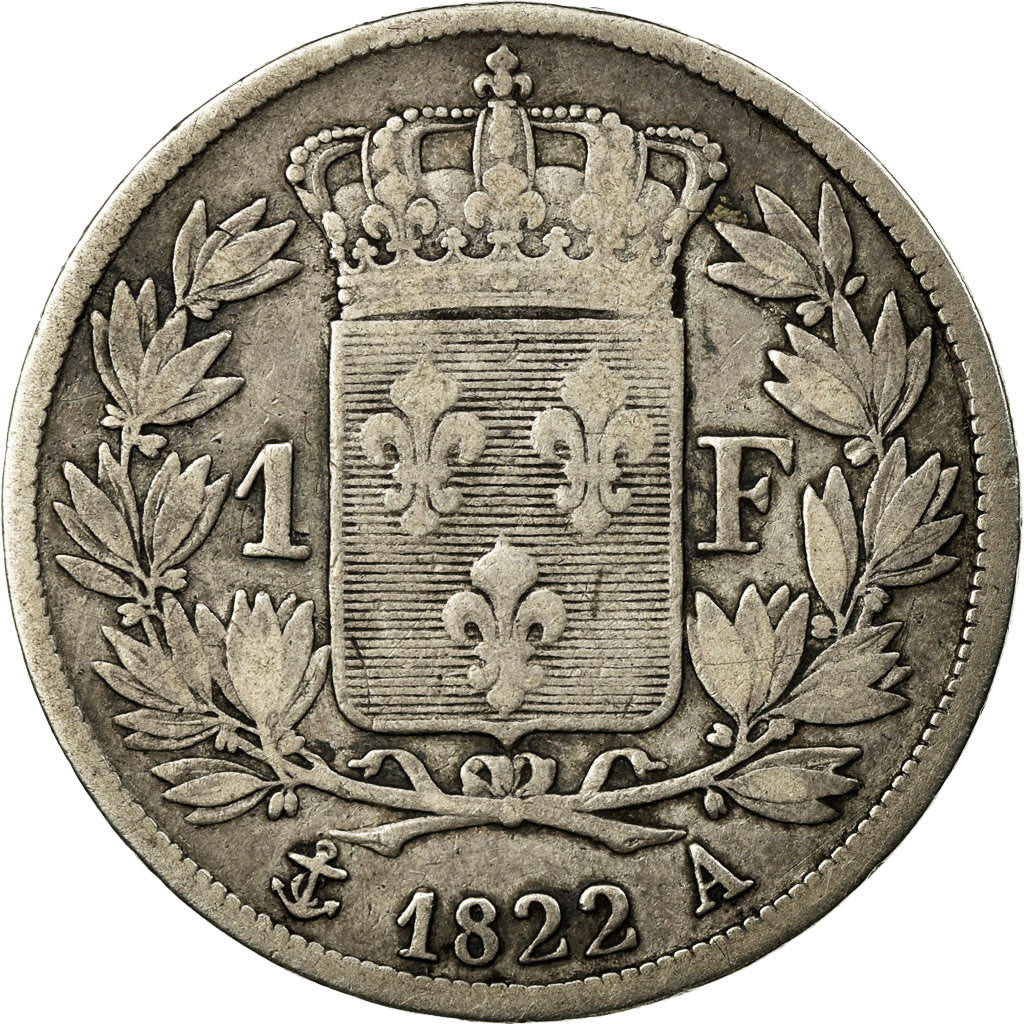 Coin, France, Louis XVIII, Franc, 1822, Paris, VF(20-25), Silver